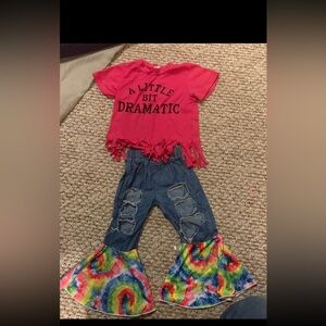Kids Tie-Dye Mermaid Flare Pants and Pink Fringe Top Costume